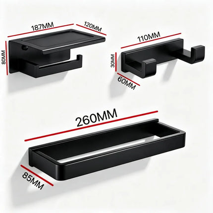 Matt Black 304Stainless Steel 2/4/6 Hook Toilet Brush Holder Toilet Paper Holder Towel Bar Rail Rack Hanger Hook Hardware Set