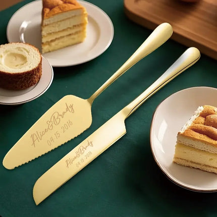 2PC Custom Engraved Stainless Steel Cake Knife Set Gift Box, Suitable for Weddings, Birthdays, All Kinds of Parties