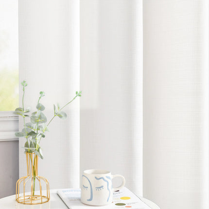 Solid Linen Texture Window Curtains Light Filtering Drapes Pair for Living Room Bedroom