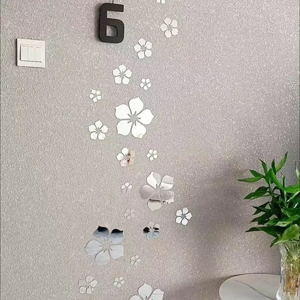 18Pcs 3D Flower Mirror Wall Stickers Acrylic TV Background Art Mural Bedroom Decor Self-adhesive Decorative Mirrors Home Decor
