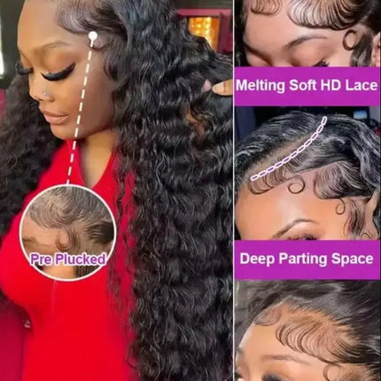 Jerry Curly Human Hair Wig Natural Black Wide & Daily HD Lace 5x5 Long 16-42 Brazilian Virgin Hair Pre Plucked Undetectable Hairline Inch For Daily Hairstyle