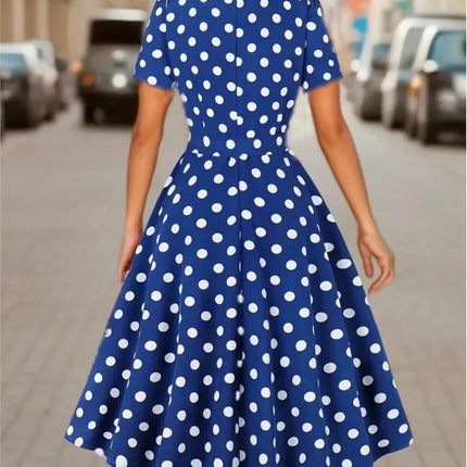 Woman Summer Elegant Midi Dress Fashion Polka Dot Print Short Sleeves High Waist Dresses Ladies Beautiful Square Collar Vestidos