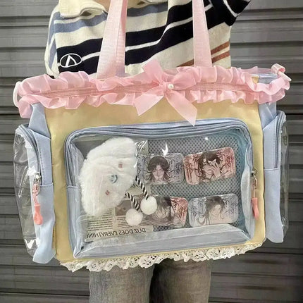 New Y2K Cute Japanese Ita Shoulder Bag Lolita Girls Transparent Tote Bag Large Capacity Crossbody Casual Bag DIY Display Handbag