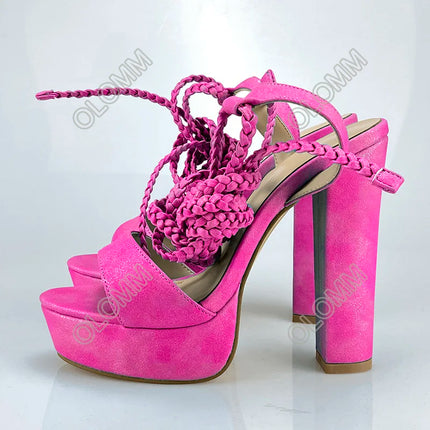 Olomm Handmade Women Summer Platform Sandals Ankle Strap Block Heel Open Toe Pretty 9 Colors Dress Party Shoes US Size 5-13