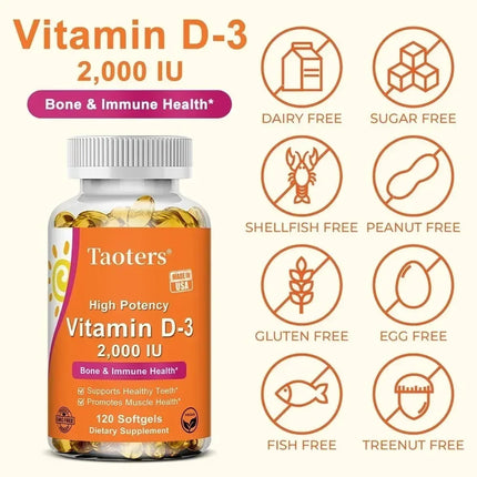 Vitamin D3 2000IU - Muscle Health, Strong Bones and Nervous System Health, Support Immune