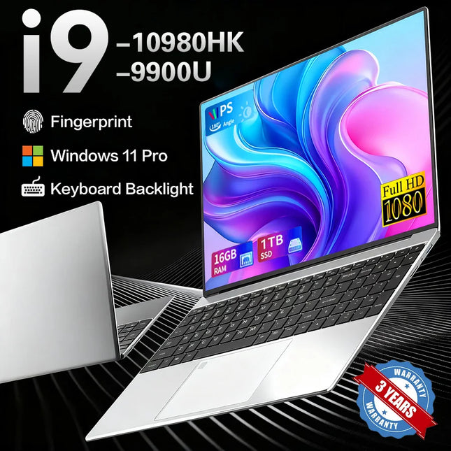 2026 Intel Core I9 10980HK 9900U Notebook Windows 11 Pro 15.6" Laptop 16GB RAM 1TB SSD Fingerprint UnIock Office Gaming Laptops