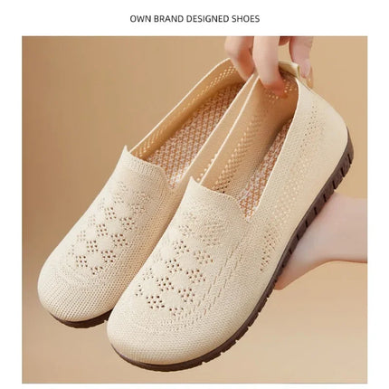 Basic 2025 Spring and Autumn Women's Mesh Perforated Flat Shoes Breathable Soft Soled Women's Work Shoes Ladies Shoes