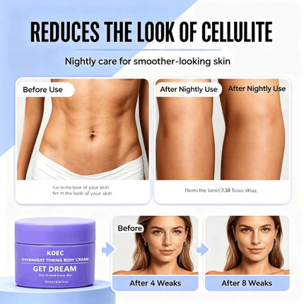 KOEC Overnight Toning Body Cream, Collagen Infused Firming Moisturizing Body Lotion, Deep Hydrating Night Skin Care Cream, Helps Tighten Skin Appearance, Reduce Roughness, Smooth and Refine Skin Texture for Soft Glowing Body