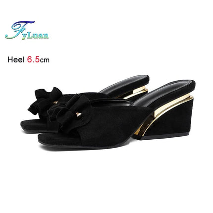 Fashion Black Wedge Heel Women's Slippers Summer New Bowknot High Heel Casual Sandals Slippers Temperament Versatile Lady Shoes