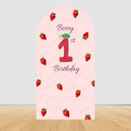 Pink Strawberry Arch Backdrop Cover Berry First 1st Birthday Party Custom Girl Baby Shower Background Decoration Personalized