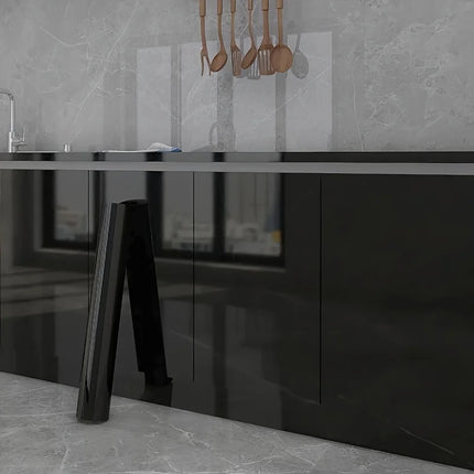 Black Glossy Contact Paper Self-Adhesive Removable PVC Wallpaper Peel and Stick Wall Stickers for Kitchen Furniture Decoration