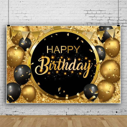 Happy Birthday Party Backdrops Black Gold Balloons Champagne Birthday Party Decor Banner Photography Background for Men Women