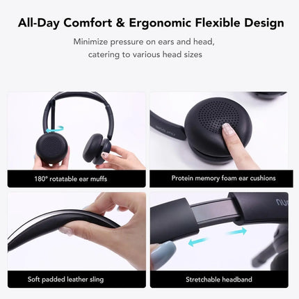 Nuroum Bluetooth 5.3 Over‑Ear Wireless Headset ENC Noise Cancelling Microphone USB Dongle Independent Mute Button Multi‑Point Connection Business Headphones for Call Center Work From Home PC Laptop Desktop Mac Zoom Micros