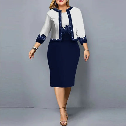 Spring Summer Ladies Suits Women Round Neck Sleeveless Printing Hip Wrap Skirt and High Street Casual Three Quarter Cardigan