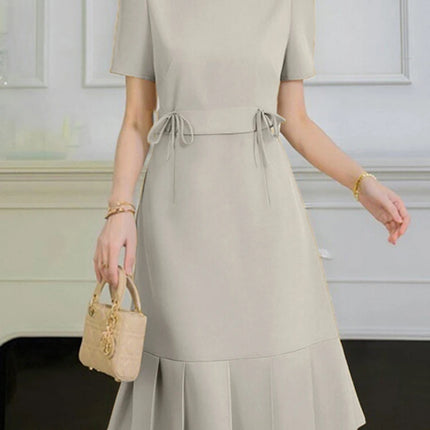 ZANZEA Women Party Dresses Summer Short Sleeve Korean Knee-Length Sundress 2025 Fashion Pleated Solid Color Office Elegant Robe