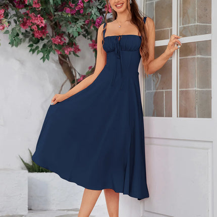 Y2K Summer Sweet Sleeveless Long Slit Lace Up Women Fashion Bandage Camisole Padded Boned Robe Elegant Party Vestidos Dresses