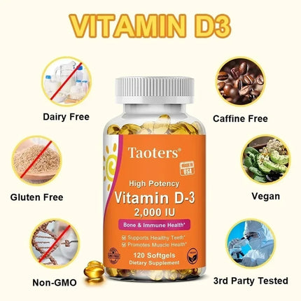 Vitamin D3 2000IU - Muscle Health, Strong Bones and Nervous System Health, Support Immune