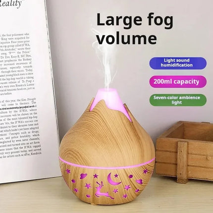 Mini Snow Mountain Hollow out Wood Grain Aromatherapy Humidifier USB Silent Air Moisturizer