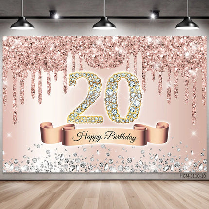 Rose Golden Happy 18th Birthday Party Backdrop Glitter Diamond Birthday Background Girl Sweet Birthday Party banner photography