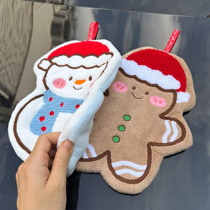 Christmas Hand Towel Cartoon Gingerbread Man Snowman Coral Fleece Towel Christmas Home Kitchen Bathroom Decoration Xmas Gifts