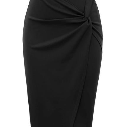 Women Wear to Work Pencil Skirts for Women Elastic High Waist Wrap Twist Front Knee Length Bodycon Skirt