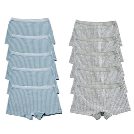 10PCS Women Boxers Underwear Ribbed Cotton Panties Sports Ladies Boyshorts Female Solid Color Cozy Lingerie Intimate