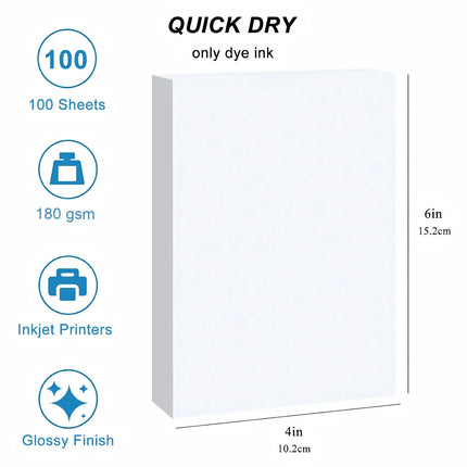 Glossy Photo Paper 4x6 inch 100 Sheets, 180gsm Premium Inkjet Printer Paper for Photos, Calendars, Cards, Brochures