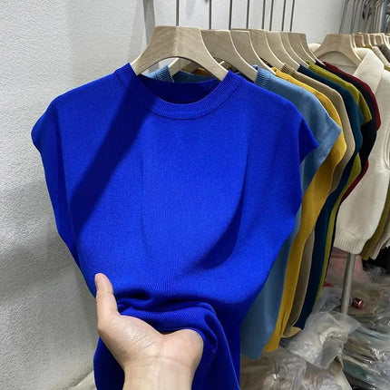 Women's T-shirt Summer O Neck Knitted Fashion Woman Blouse 2026 Short Sleeve Tees Solid Color Ice Silk Oversized T-shirt Women