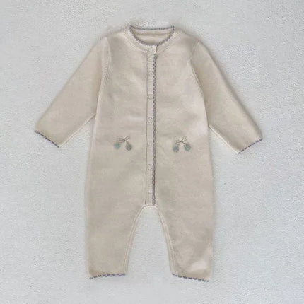 Autumn Winter Korean Style Children Knitted Clothes Newborn Baby Girls Knitted Bodysuits Solid Color Knitting Hooded Jumpsuit