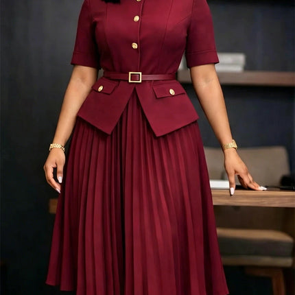 Elegant Women Pleated Dresses 2026 Summer Clothing Birthday Wedding Party Evening Gown Office Ladies Maxi Dress O-neck Robes