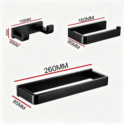 Matt Black 304Stainless Steel 2/4/6 Hook Toilet Brush Holder Toilet Paper Holder Towel Bar Rail Rack Hanger Hook Hardware Set