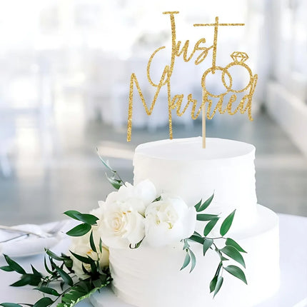 Just Married Cake Topper, Wedding, Marriage, Engagement Party Decoration Supplies, Just Engaged, Bride Groom