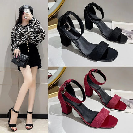 Women's 2026 Summer Fashion Sandals Medium High Heel Outdoor Sandalias Elegant Wedding Shoes Bridal Plus Size 34-40 Buckle Strap