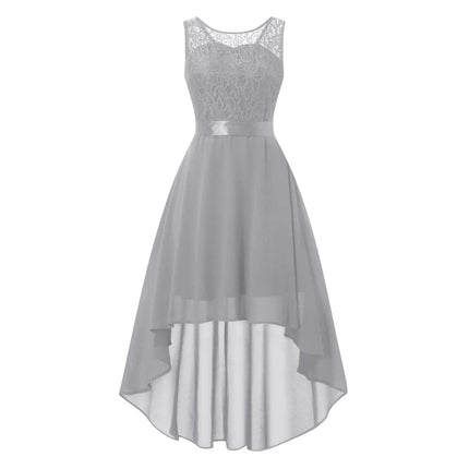 Female Dress Lace Dress Bow Belt Irregular Length  Wedding Guest Sleeveless Bridesmaid Cocktail Party Womens Dresses