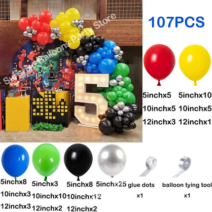 Red Green Christmas Balloons Garland Arch Kit Blue Yellow Ballon Set Video Game Party Circus 1st Birthday Decorations Air Globos