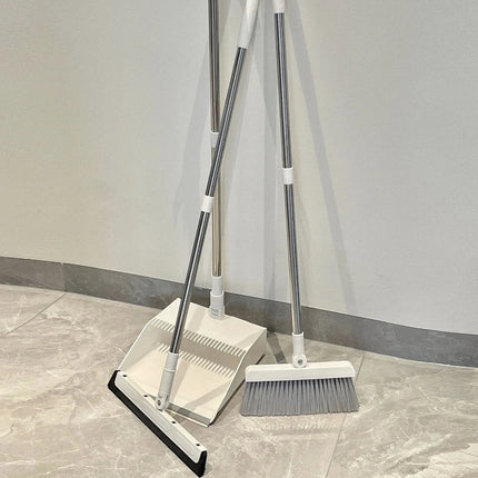 Soft Bristle Broom and Dustpan Set for Home Thickened Hair Sweeper with Squeegee Scraper for Floors