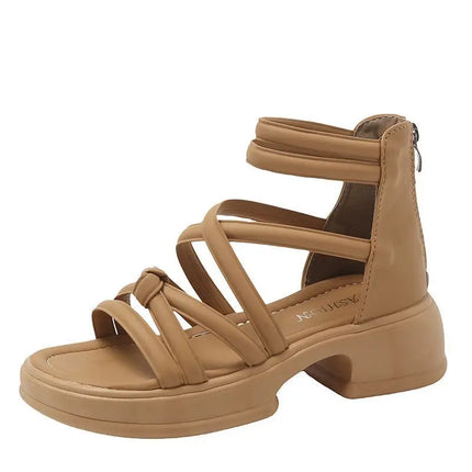 2025 New Summer Sandals for Women Fashion British Style Roman Sandals Cross-tied High Top Women Sandals Comfortable Casual Shoes
