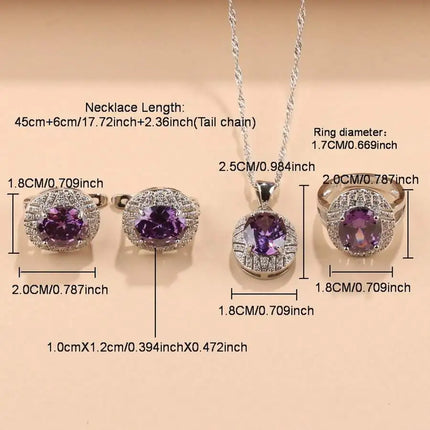 SGIAWETA-4pcs  Sterling Silver/18K Gold Plated Fashion Wedding Jewelry Set, Colorful Cubic Zirconia Earrings, Pendant, Ring, Bridal Accessories, Christmas, Thanksgiving, Birthday Gift For Women-birthdaygift