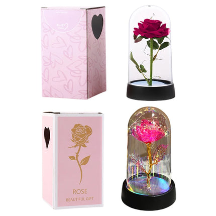 Artificial Rose Flowers Eternal Rose LED Light Foil Flower in Glass Cover Simulation Rose Flower Christmas Teachers' Day Gifts