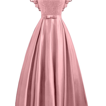 Elegant Gorgeous Pink turquoise Ruffle Sleeve Party Satin Long Dress Lace Prom Gowns Wedding Lady Autumn Evening Maxi Dresses
