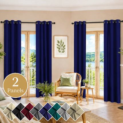 2 PCs Thermal Insulation 100% Blackout White Coating Curtains for Bedroom, Privacy Protection Noise Reduction Room Darken Grommet Top Curtains for Office, Living Room, Dining Room