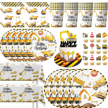 Happy Construction Birthday Party Decorations Set Plates Cup Tablecloth Gift Bags Banner Stickers Cake Decoration Party Supplies