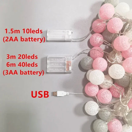 10/20LED String Lights Battery Cotton Balls Christmas Garland Fairy Light Novelty Lamp Chain for Home Wedding Party Decoration