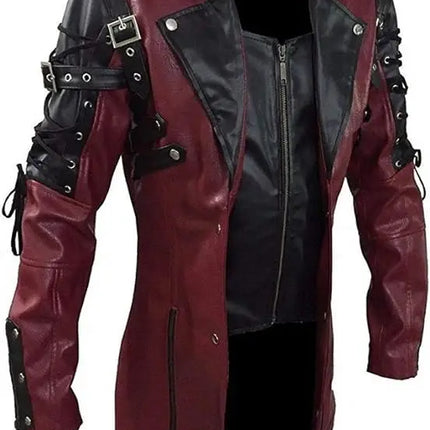 New Steampunk Men's Gothic Trench Coat Leather Jacket Punk Style Biker Jacke Autumn Winter Motocycle Jacket