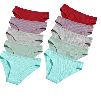 10Pcs/Set Women Cotton Briefs Breathable Panties Low Waist Briefs Sports Solid Soft Skin-Friendly Underwear Daily Wear S-XXL