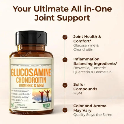 Glucosamine Chondroitin MSM Supplement Capsules with Turmeric Daily Joint Care Support Formula 90 Pieces