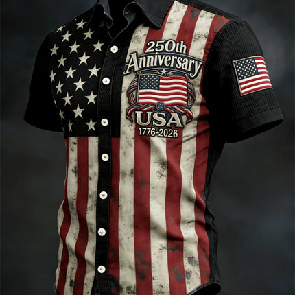 2026 New America 250th Anniversary Hawaiian Shirt Men USA Flag 1776–2026 Shirt American Independence Day Apparel Fourth Of July
