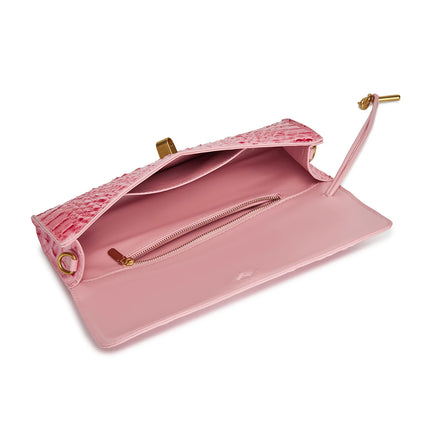 Crocodile Embossed Rectangular Clutch Handbag with Top Handle & Detachable Crossbody Strap, Twist Lock Flap Shoulder Bag for Outdoor Camping Beach Travel Wedding Occasions, Large Capacity Portable Shoulder Purse Holding Smart