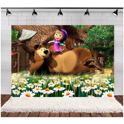 Children's Birthday Theme Party Decoration Backdrop Girl and Bear Birthday Party Decor Banner Baby Baptism Party Supplies Gift