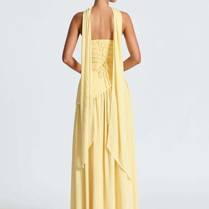 GACVGA Elegant Strapless Sexy Maxi Dress Women Gown Scarf Collar Bandage Backless High Split Club Party Evening Long Dress